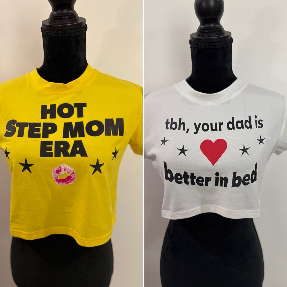 Two NWT Graphic Crop Tops